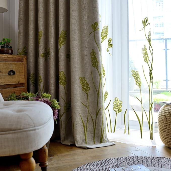Melodieux Wheat Embroidery Linen Textured Curtain - Image 4