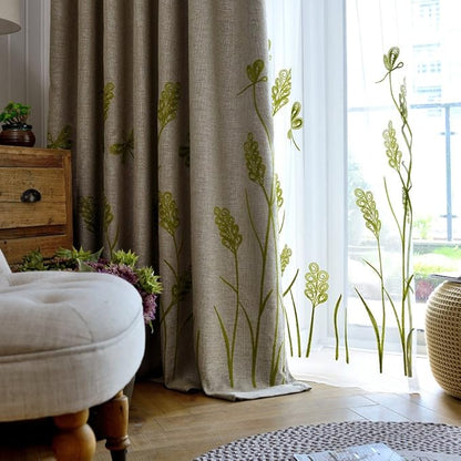 Melodieux Wheat Embroidery Linen Textured Curtain - Image 4