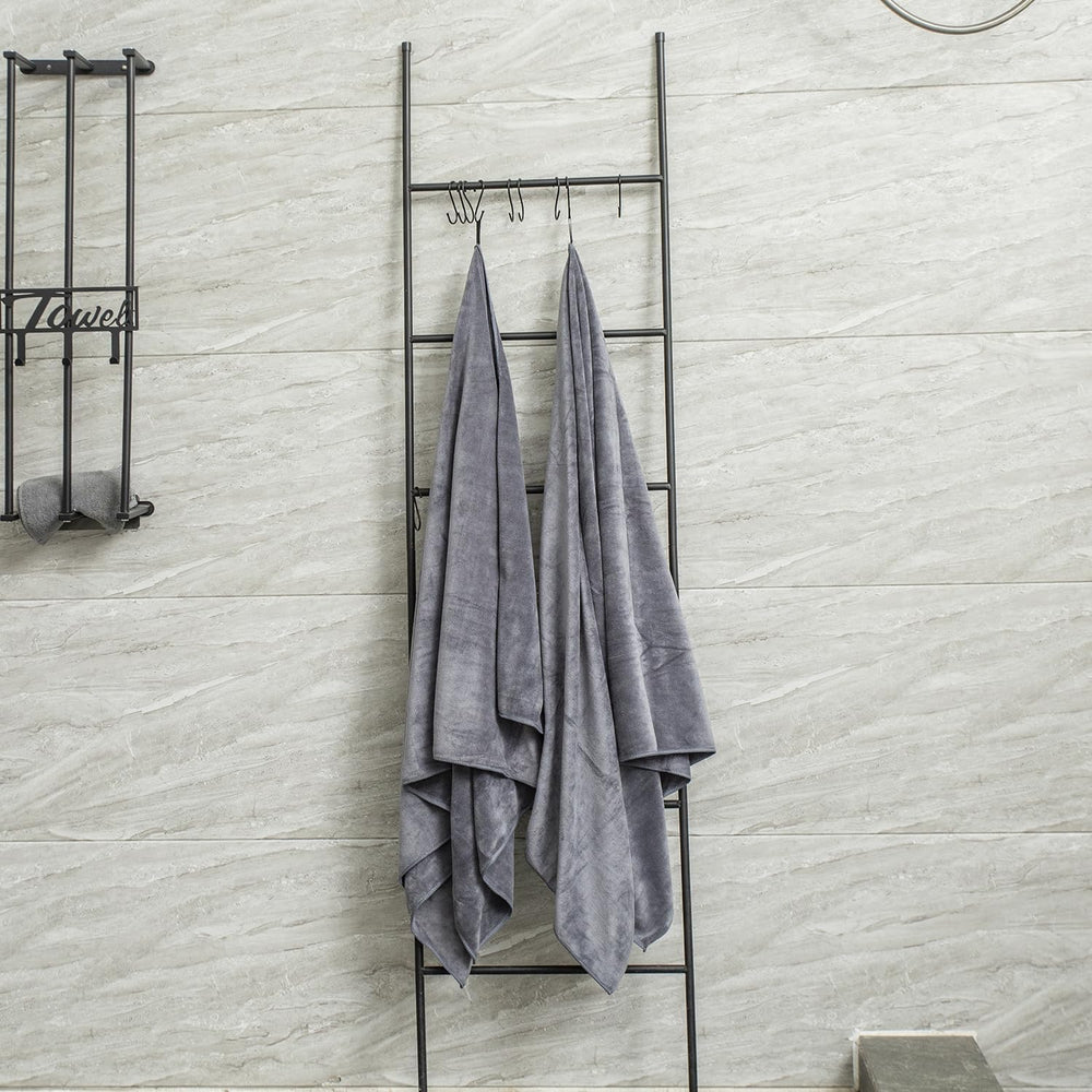 JML Microfiber Bath Towel Set with Hanging Loop, Grey, 30" x 60", 6...