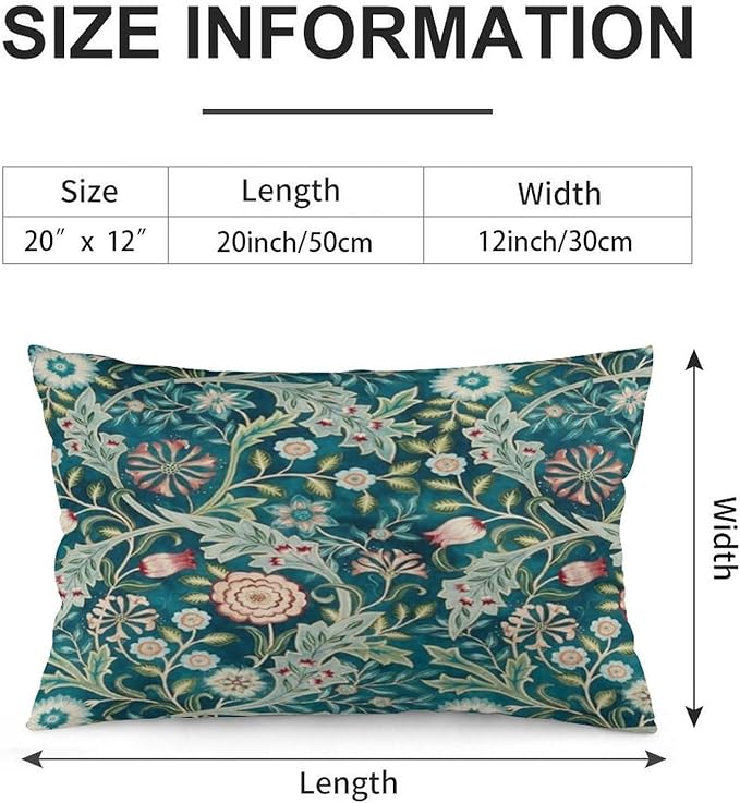 Teal Green Blue Vintage Floral Botanical William Morris Throw Pillow Covers - Image 2