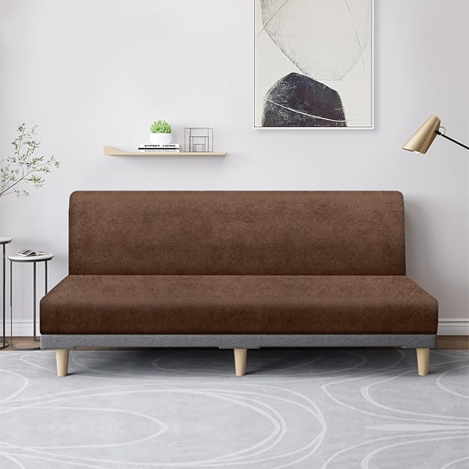 molasofa Leather Like Stretch Futon Slipcover Armless Futon Bed Sofa Cover - Image 3