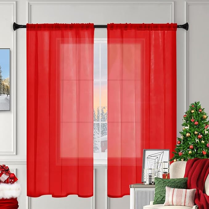 Sheer Curtains 84 Inches Long 2 Panels, Rod Pocket Short Curtain - Image 3