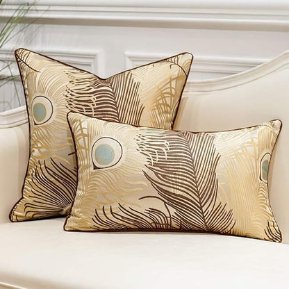 Avigers 18 x 18 Inches Light Brown Peacock Feathers Cushion Cases Luxury Throw - Image 5