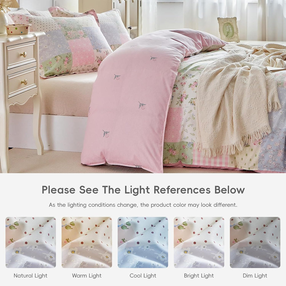Joyreap 3pcs Twin Size Cotton Duvet Cover Set for Girls, Colorful Flowers Gri...