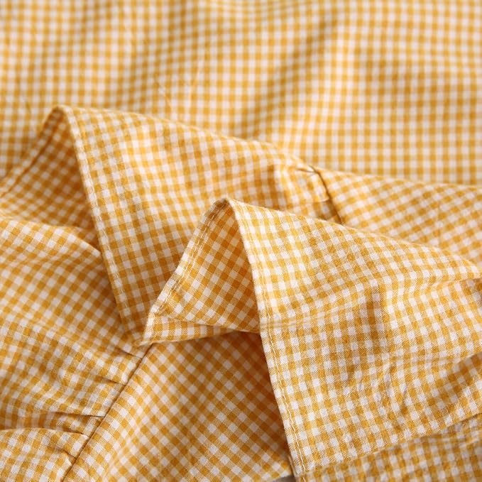 Vintage Yellow Plaid Ruffle Throw Pillow Covers 20x20 inches, Washed Cotton - Image 6