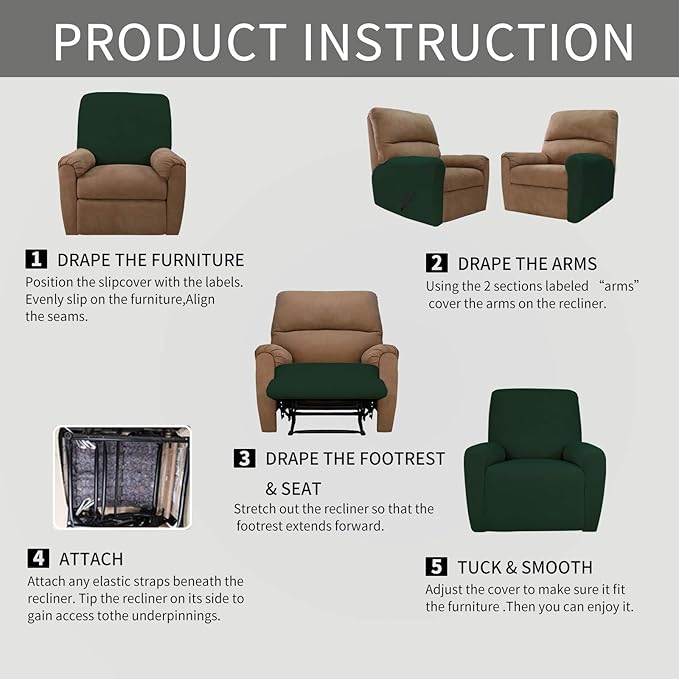 Easy-Going 4 Pieces Oversized Recliner Stretch Sofa Slipcover Sofa Cover - Image 7