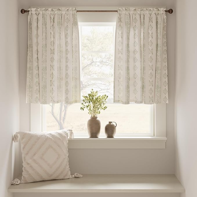 jinchan Boho Kitchen Curtains Linen Tier Curtains 36 Inches Bohemian Cafe Small - Image 4