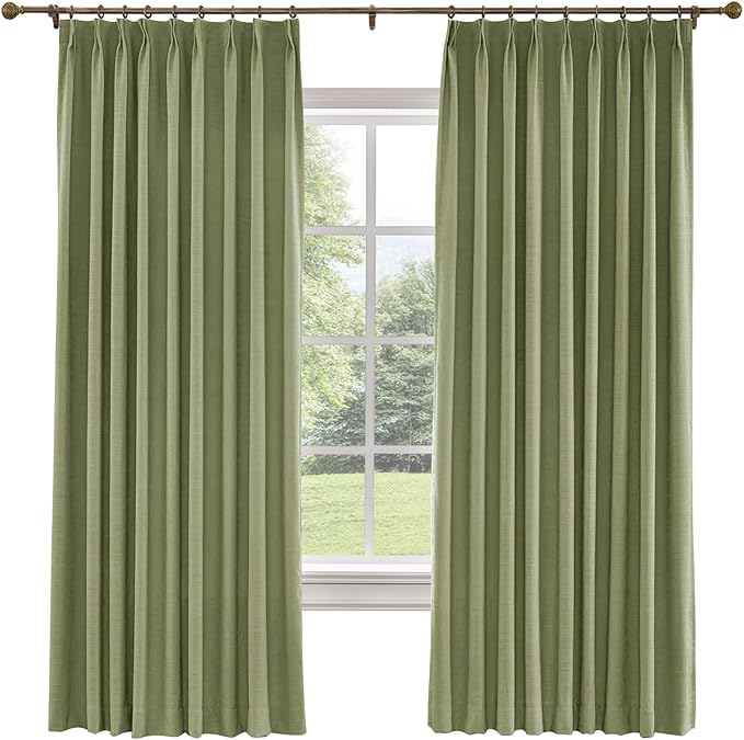 TWOPAGES 150 W x 102 L inch Pinch Pleated Curtain Room Darkening Linen Drapery by TWOPAGES