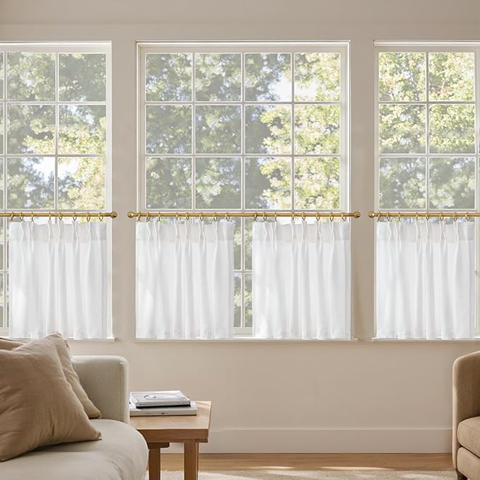 jinchan Linen Pinch Pleated Kitchen Curtains 24 Inch 4 Panels, Natural Linen - Image 3