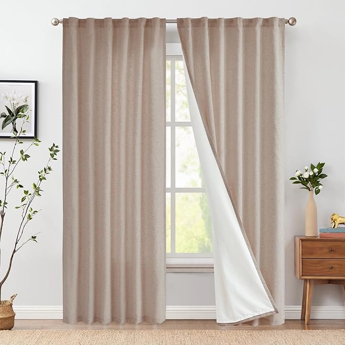 jinchan Taupe Lined Linen Blend Curtain - Image 2