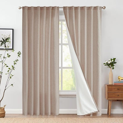 jinchan Taupe Lined Linen Blend Curtain - Image 2
