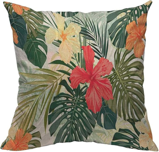 TKS MITLAN Hibiscus Flowers Pillow Cover 18x18 inch Summer Colorful Hawaiian by TKS+MITLAN
