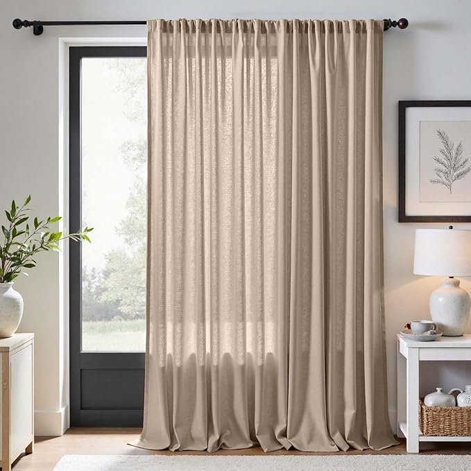 jinchan Taupe Linen Blend Curtain 120 inch Extra Long 1 Panel Extra Long by JINCHAN