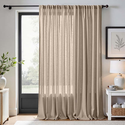 jinchan Taupe Linen Blend Curtain 120 inch Extra Long 1 Panel Extra Long by JINCHAN