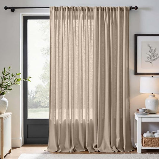 jinchan Taupe Linen Blend Curtain 120 inch Extra Long 1 Panel Extra Long by JINCHAN