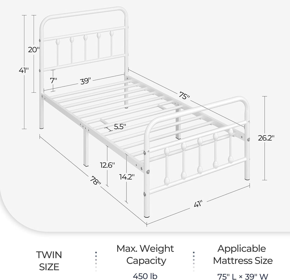 Yaheetech 2 Pcs Twin Bed Frame with Headboard, Victorian Vintage White Iron