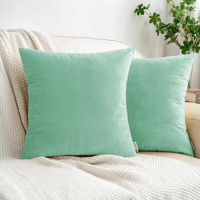 HWY 50 Aqua Green Velvet Throw Pillow Covers 18x18 Inch by HWY50