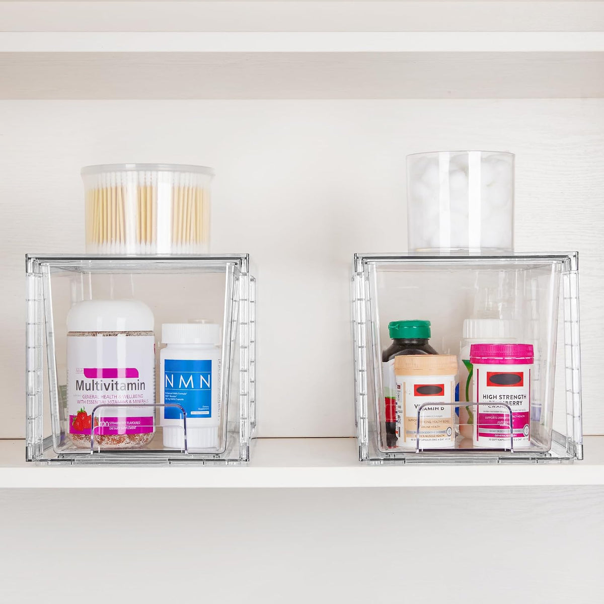 vtopmart 4 pack large stackable storage drawers, clear on a desk or shelf