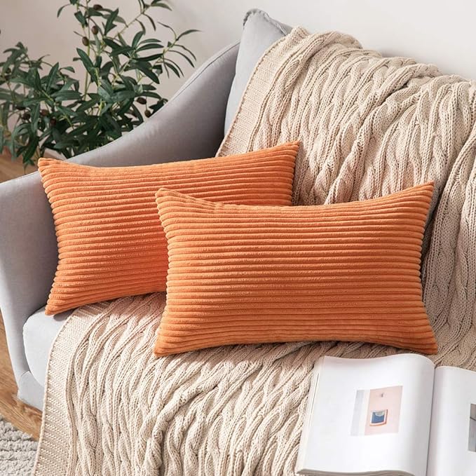 MIULEE Winter Pack of 2 Orange Pillow Covers 12x20 Inch Soft Boho Striped by MIULEE
