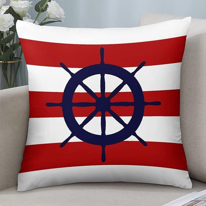 Myshe Square Steering Wheel On Red Stripes Throw Pillow Cover Decorative - Image 7