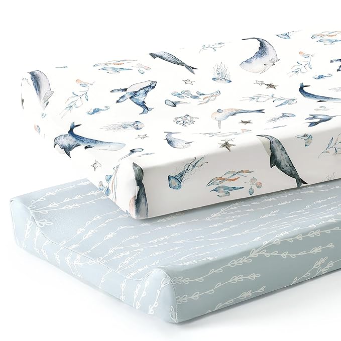GRSSDER Stretch Ultra Soft Jersey Knit Changing Pad Cover Set 2 Pack, Change by BUYNOW