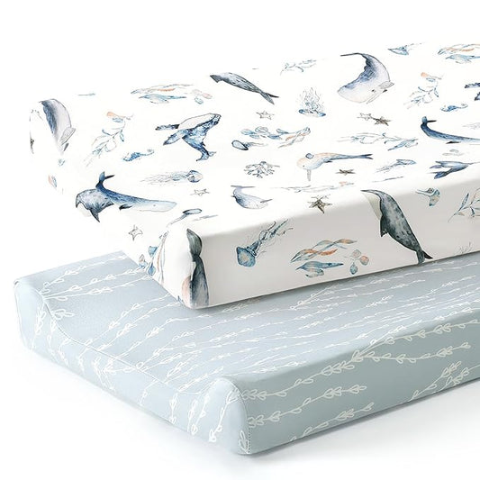 GRSSDER Stretch Ultra Soft Jersey Knit Changing Pad Cover Set 2 Pack, Change by BUYNOW
