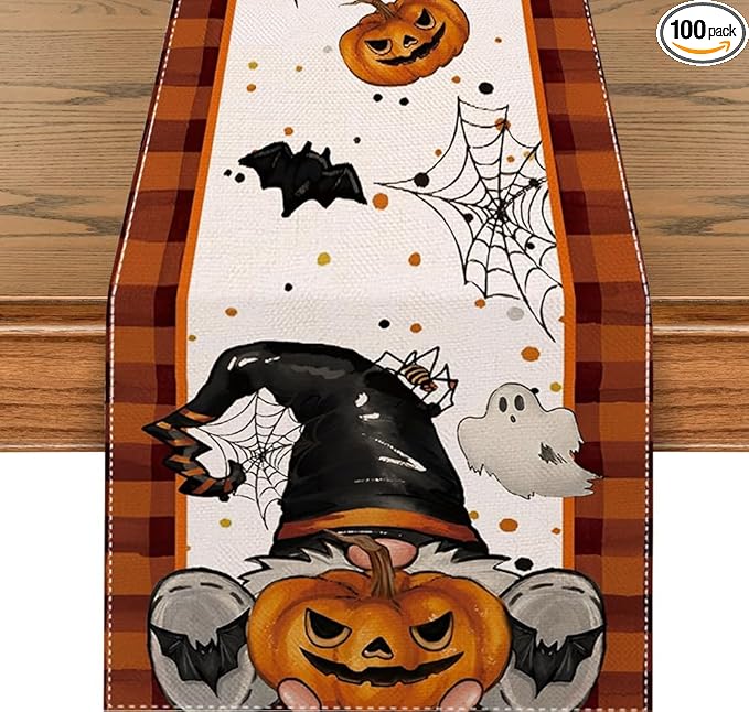 Halloween Table Runner with Pumpkin Ghost Bat, Halloween Party Dining Table by LTLYH