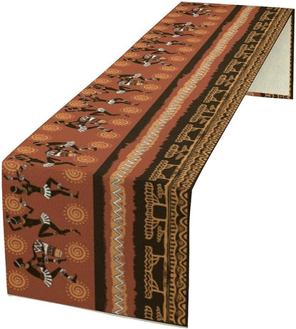 African Native Indigenous Table Runner, Abstract Geometry Ancient Art Folk by ShiTingYu