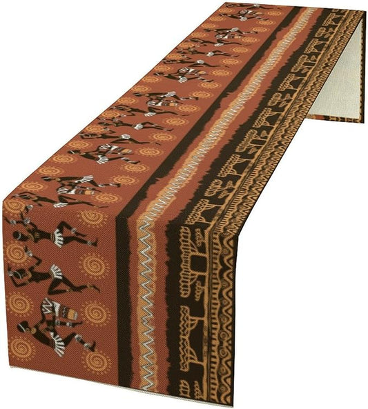 African Native Indigenous Table Runner, Abstract Geometry Ancient Art Folk by ShiTingYu