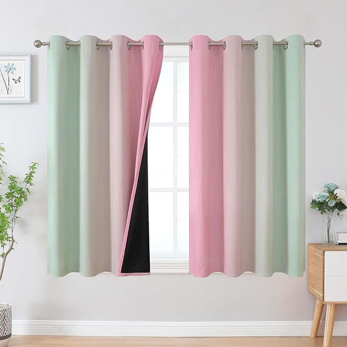 Estelar Textiler Sage and Pink Blackout Curtains 54 Inch Length, Light Blocking by ESTELARTEXTILER