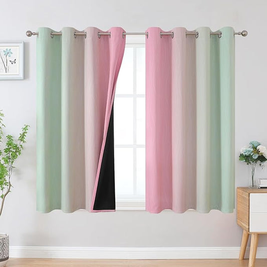 Estelar Textiler Sage and Pink Blackout Curtains 54 Inch Length, Light Blocking by ESTELARTEXTILER