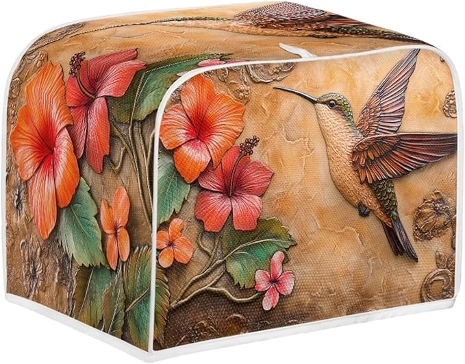 Hummingbird Printed Toaster Cover Hibiscus Printed Universal 2 Slice Oven Cover - Image 2