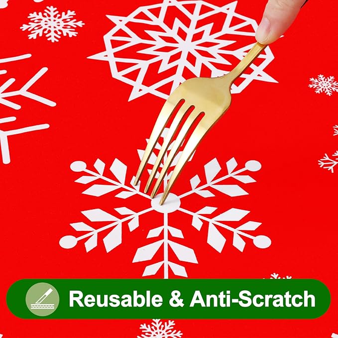 Smiry Plastic Christmas Tablecloth, Snowflake Waterproof Elastic Fitted Table - Image 6