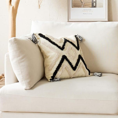 Woven Tufted Boho Throw Pillow Cover, Modern Decorative Geometric Chevron - Image 5