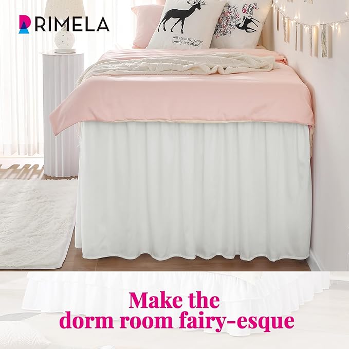 RIMELA Dorm Bed Skirt Twin XL 36 Inch Drop, Warm White Bedskirt Solid Silky - Image 5