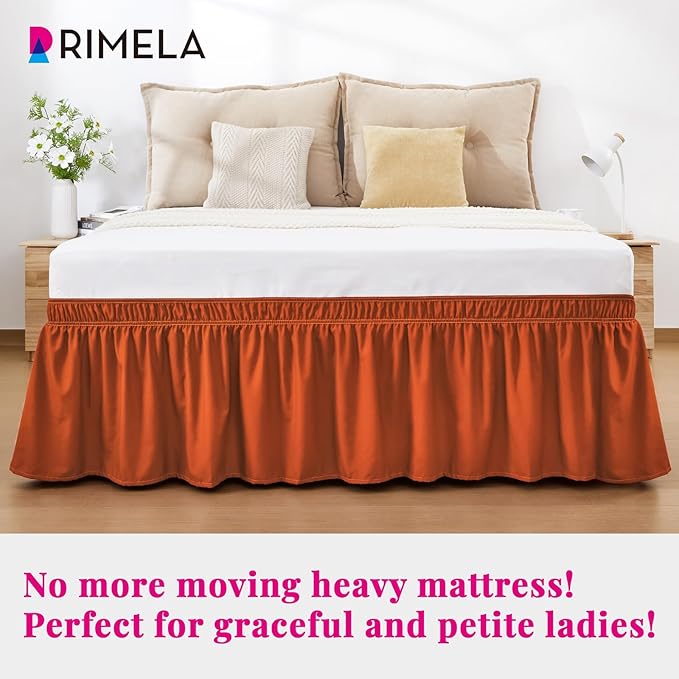 RIMELA Orange Yellow Bed Skirt Queen 15 Inch Drop, Elastic Bed Skirts Queen - Image 4
