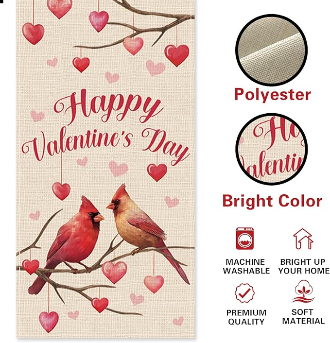 Happy Valentines Day Cardinal Dining Table Runner, Anniversary Wedding Indoor - Image 2
