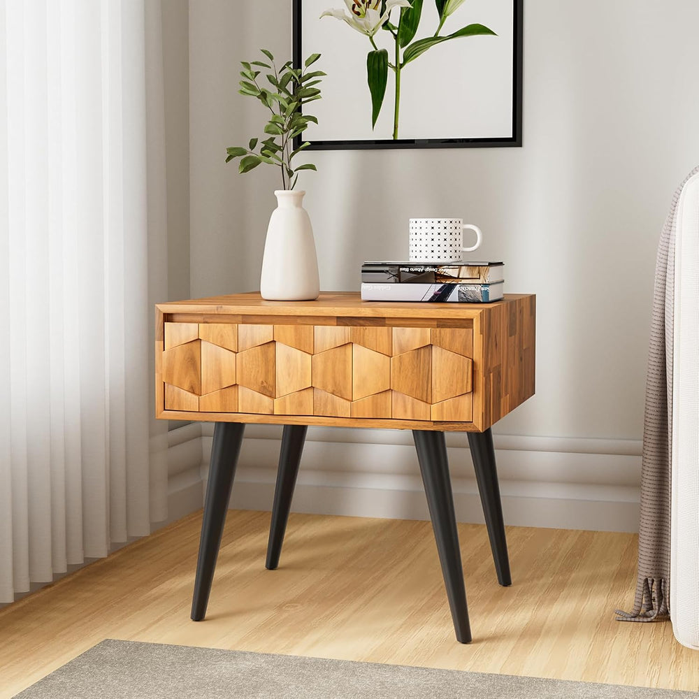Bme Georgina Solid Wood Mid-Century Modern Side Table with Drawer – Fully Ass...