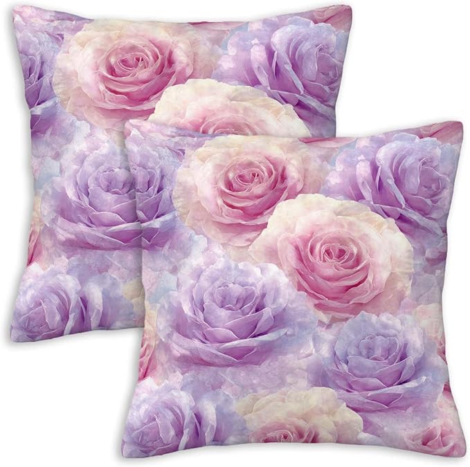 Rose Throw Pillow Covers Set of 2 | 18x18 Inches Cushion Cases by Unknown