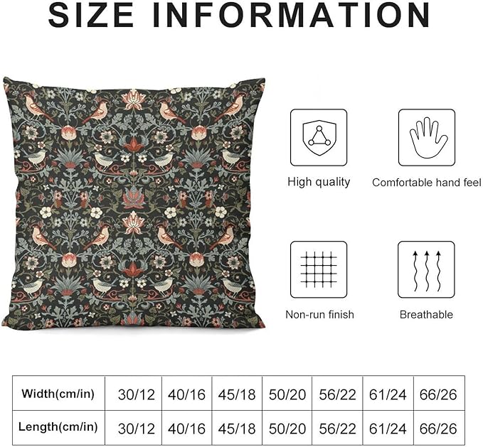 William Morris Floral Original Throw Pillow Covers Boho Chic Retro Floral Bird - Image 2