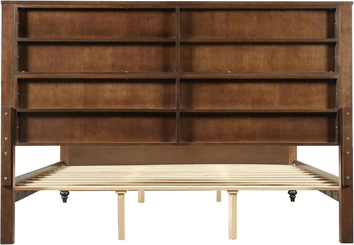 merax king size wood bed frame with fluted, front angle view