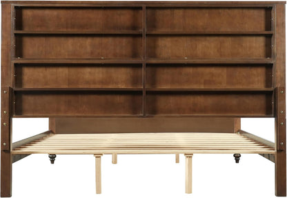 merax king size wood bed frame with fluted, front angle view
