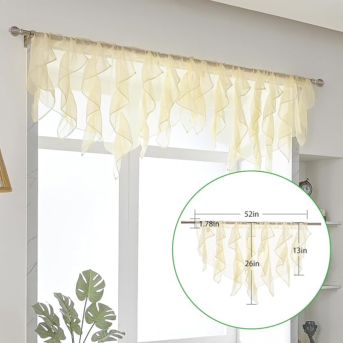 PearAge Ruffled Voile Semi Sheer Curtain Valance, Kitchen Living Room Shabby - Image 5