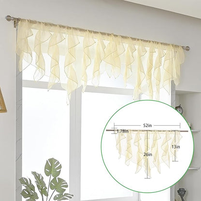 PearAge Ruffled Voile Semi Sheer Curtain Valance, Kitchen Living Room Shabby - Image 5