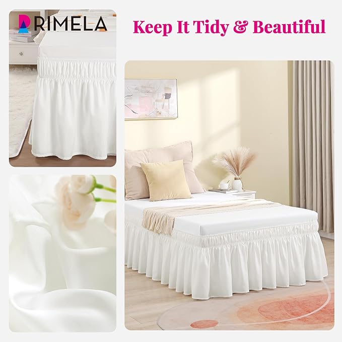 RIMELA White Bed Skirt Full Size 12 Inch Drop, Elastic Bed Skirting - Image 3