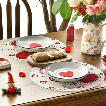 Artoid Mode Heart-Shaped Buttons Valentine Round Placemats Set of 4, 14 Inch - Image 2
