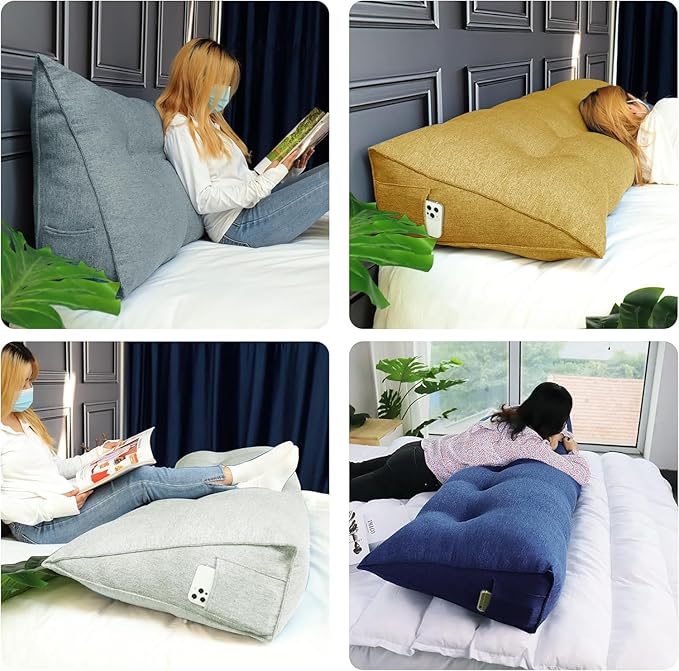Daneey Headboard Pillow Full, Triangular Wedge Pillow Headboard, Linen-Textured - Image 4