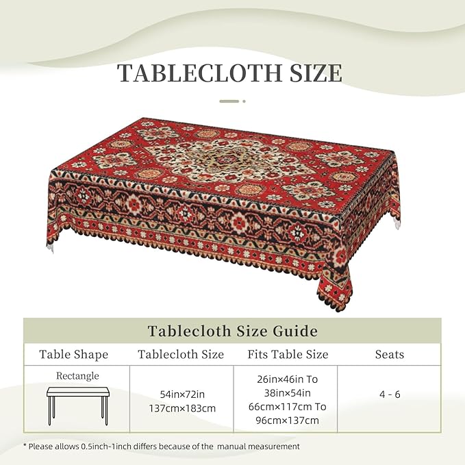 Royal Red Moroccan Tablecloth Old Red Persian Carpet Texture Abstract Table - Image 3