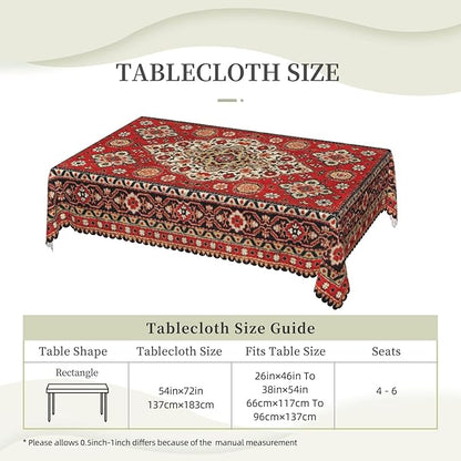 Royal Red Moroccan Tablecloth Old Red Persian Carpet Texture Abstract Table - Image 3