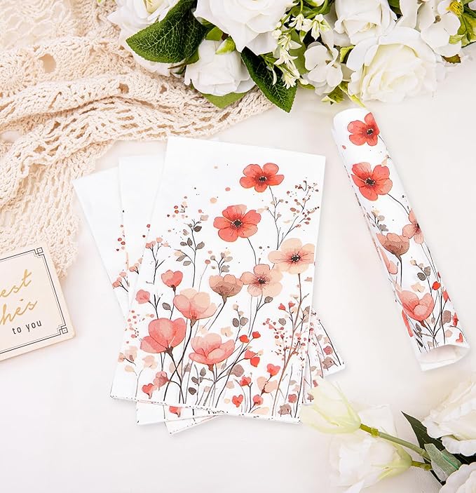 HEIPINIUYE 50 Pieces 3-ply Spring Floral Paper Napkins Red Flower Guest Napkins - Image 5
